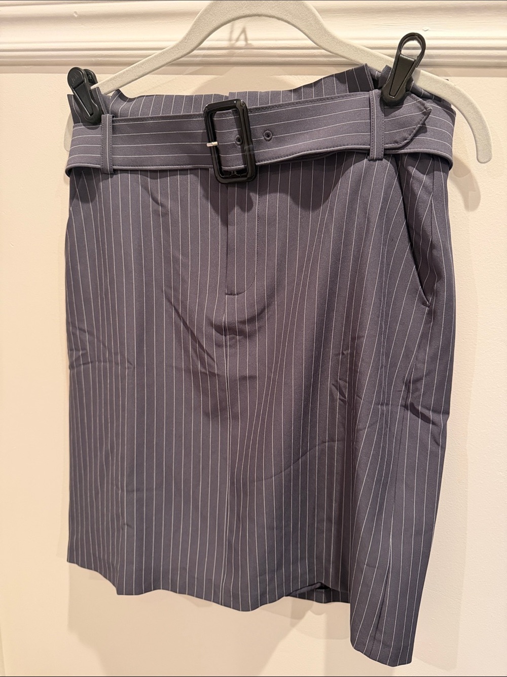 Banana Republic Pinstripe Belted Pencil Skirt - Gray